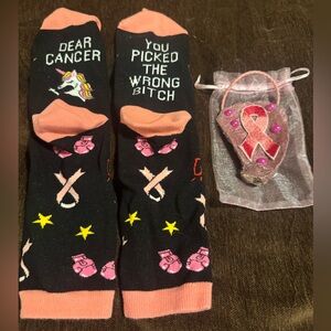 Breast Cancer Awareness Socks & Homemade Decorated Oyster Shell Ornament